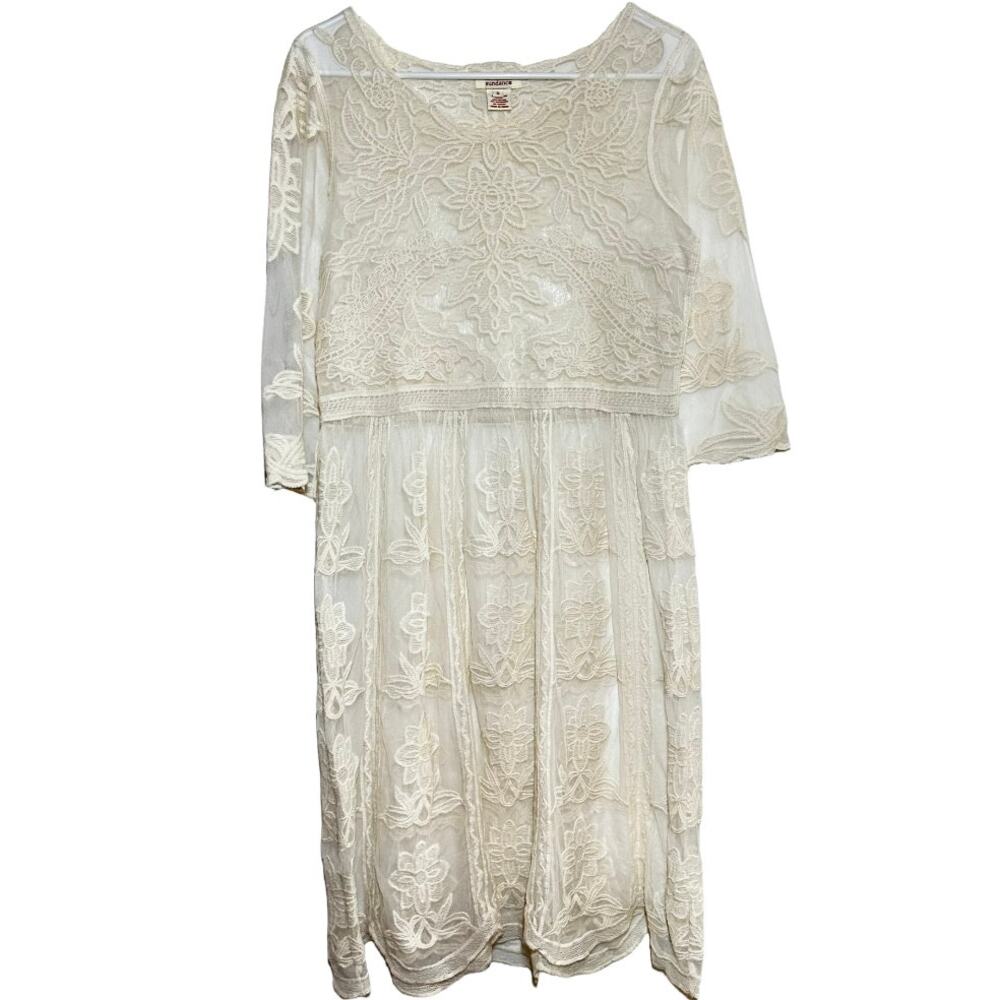 Sundance Lace Dress Shift Embroidered Floral Pattern Elbow Sleeve White Small